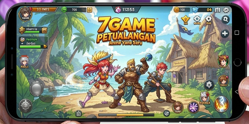 Tampilan gameplay menakjubkan dari 7GAME dengan karakter anime yang menarik.
