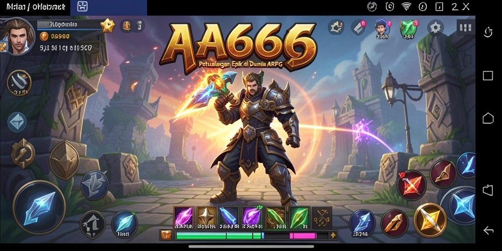 Screenshot gameplay menampilkan pertarungan epik dan grafik indah AA666.