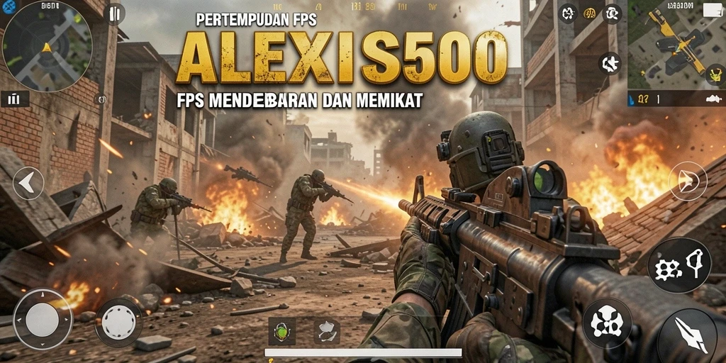 Tampilan seru aksi gameplay dalam ALEXIS500 dengan grafis tinggi.