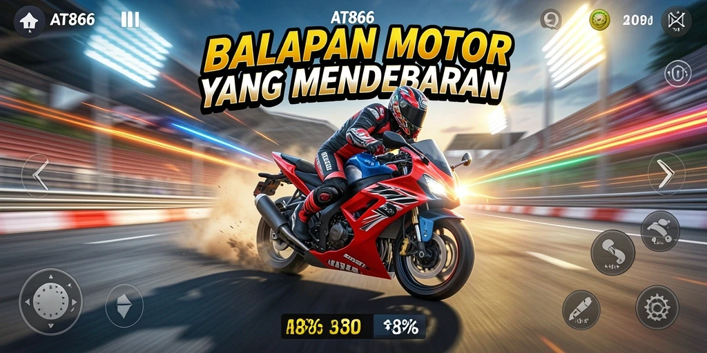 Gameplay balapan motor yang mendebarkan dan penuh aksi.