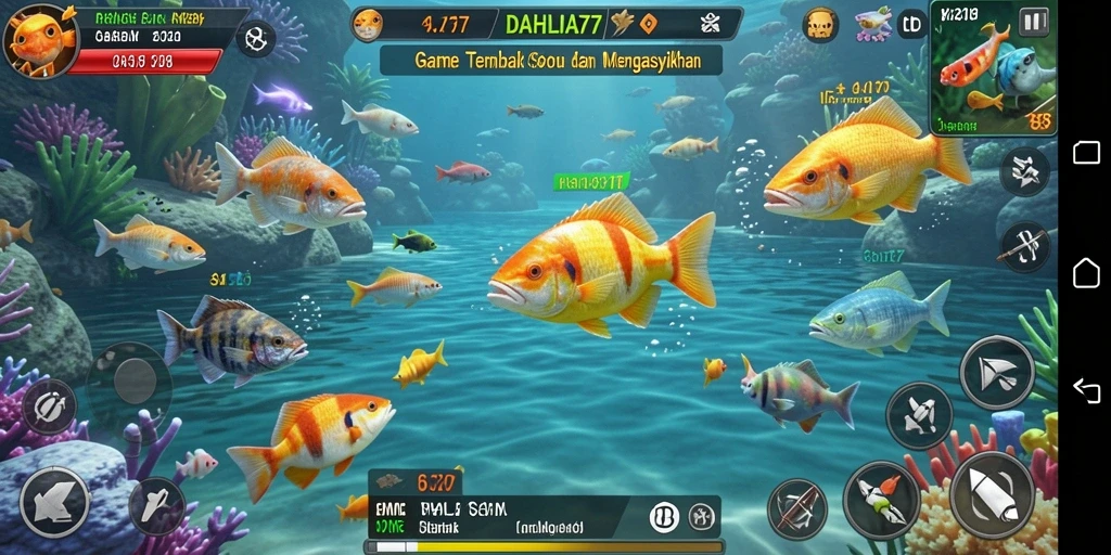 Tampilan permainan Tembak Ikan yang mendebarkan dalam DAHLIA77.