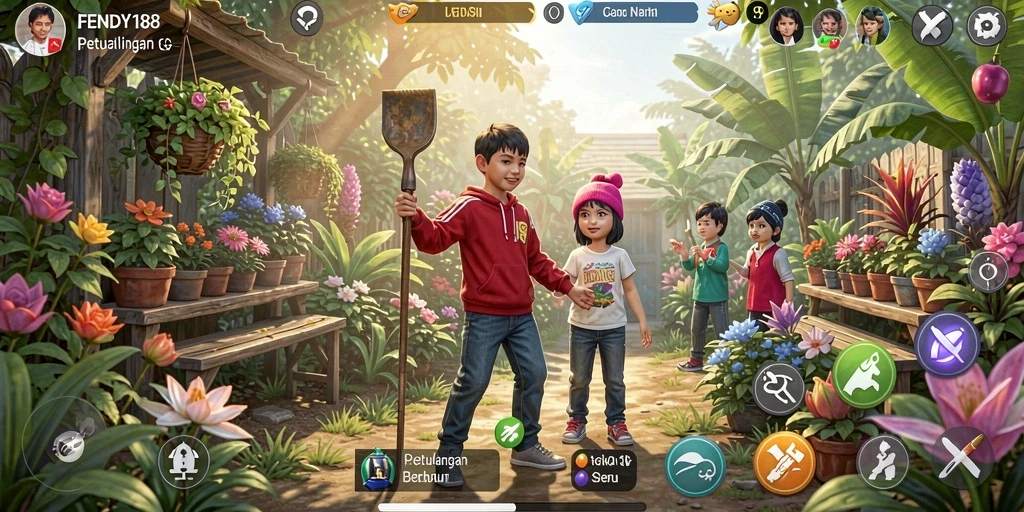 Screenshot gameplay FENDY188 menampilkan aktivitas berkebun yang menyenangkan.