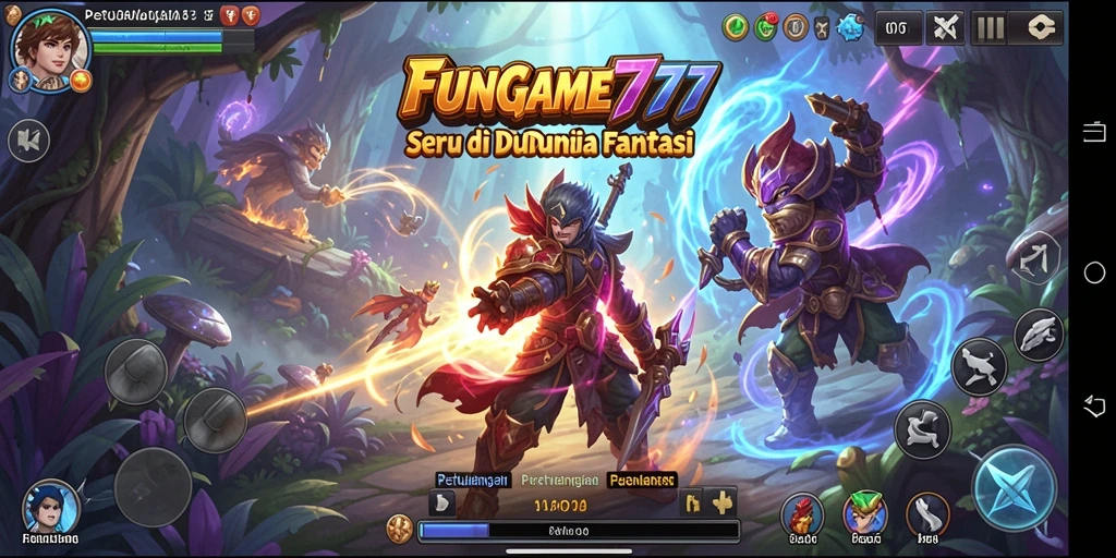Screenshot utama FUNGAME777 menampilkan petualangan epik di dunia fantasi.