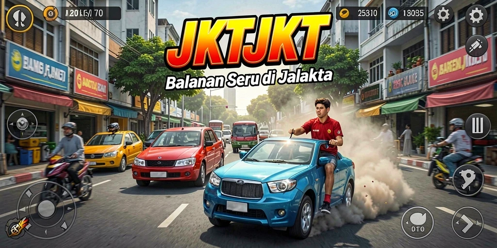 Tampilan gameplay JKTJKT dengan balapan seru di jalanan.