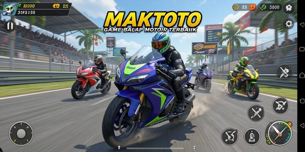 Gameplay seru dalam balapan motor di MAKTOTO.