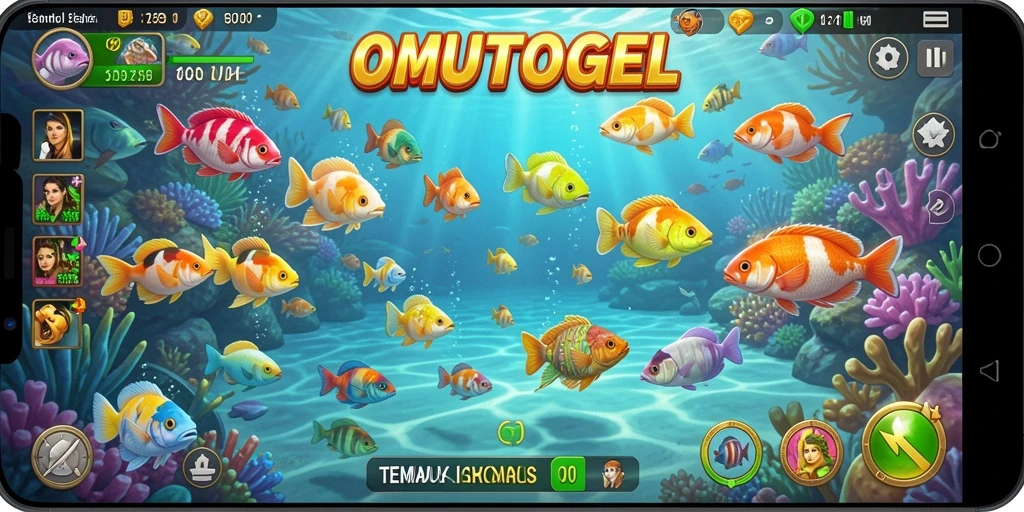 Tampilan gameplay seru di OMUTOGEL saat menembak ikan.