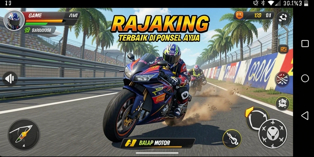 Tampilan gameplay RAJAKING yang mendebarkan di lintasan balap.