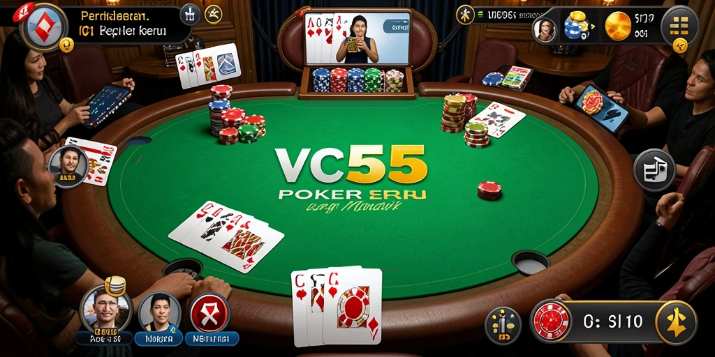 Tampilan gameplay VC55 yang seru dan kompetitif dalam permainan poker.