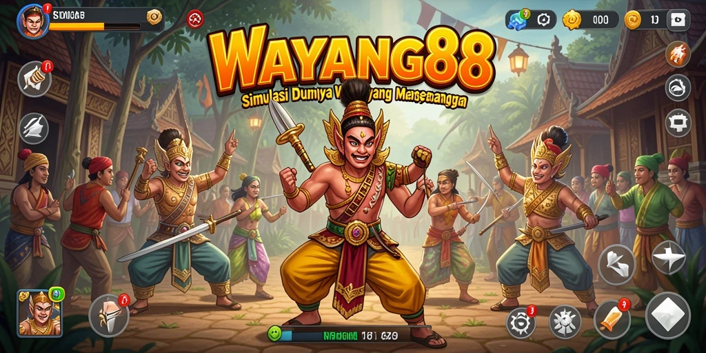 Tangkapan layar dari gameplay WAYANG88 dengan aksi pertunjukan wayang yang menarik.